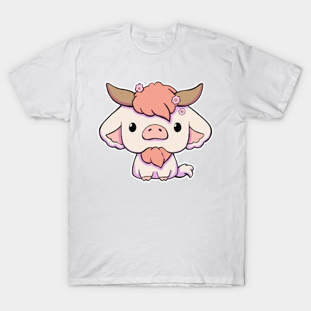 Cute Kawaii Cow - Cream T-Shirt by alexandre-arts